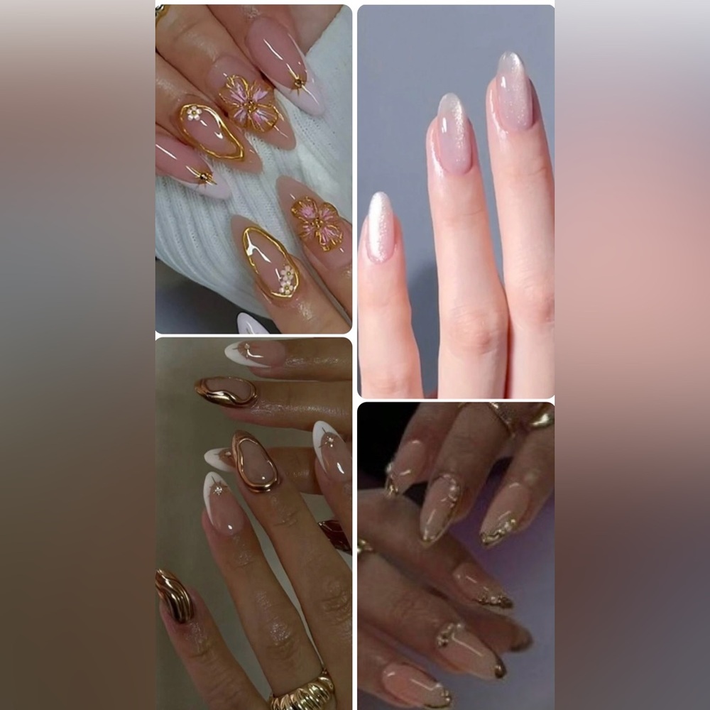 Minimal and Floral Multicolor Almond Shaped Press On Nails Bundle